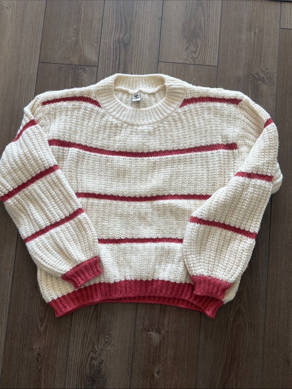 Sew In Love Cream Sweater with Red Stripes